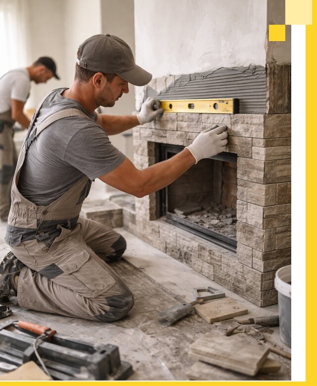 Облицовка каминов в Арсеньеве, монтаж и отделка натуральным камнем