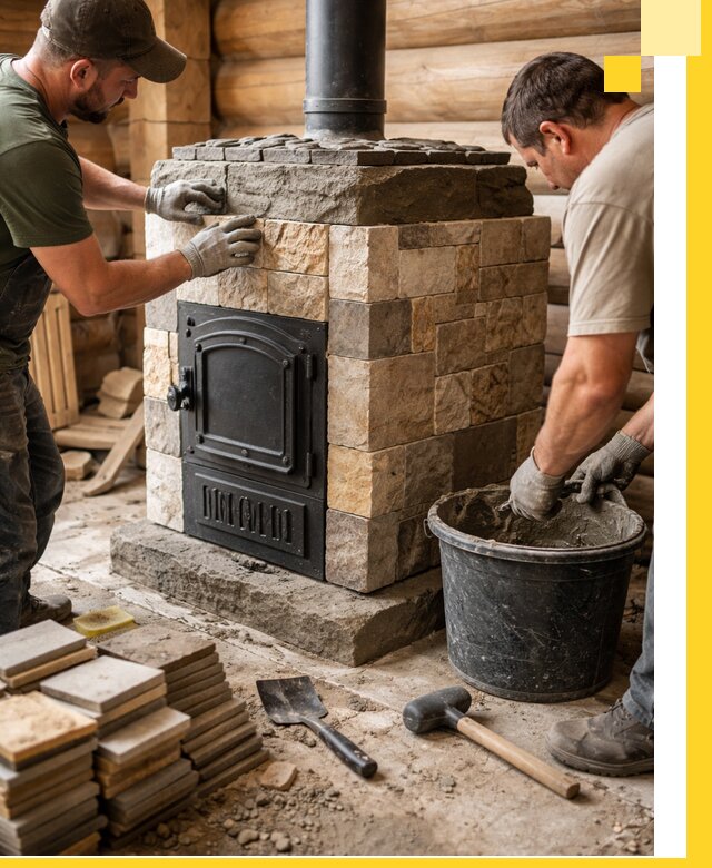 Облицовка банной печи под ключ в Арсеньеве: камень и плитка