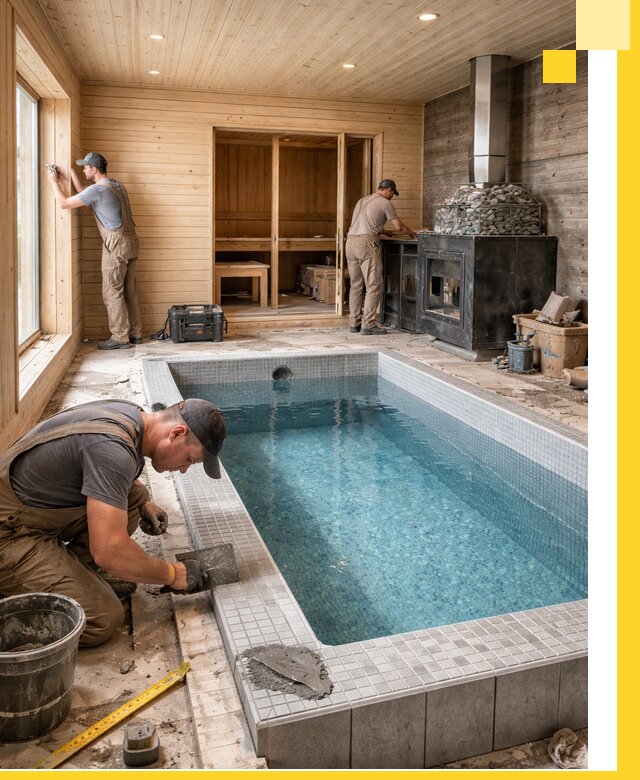 Проект бани с бассейном и сауной в Арсеньеве под ключ