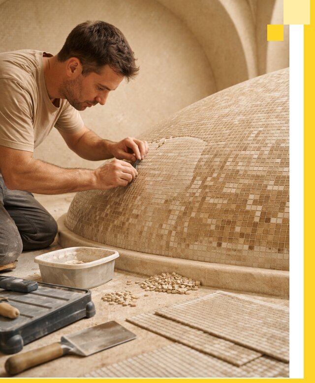 Профессиональная укладка мозаики для хамама под ключ в Арсеньеве